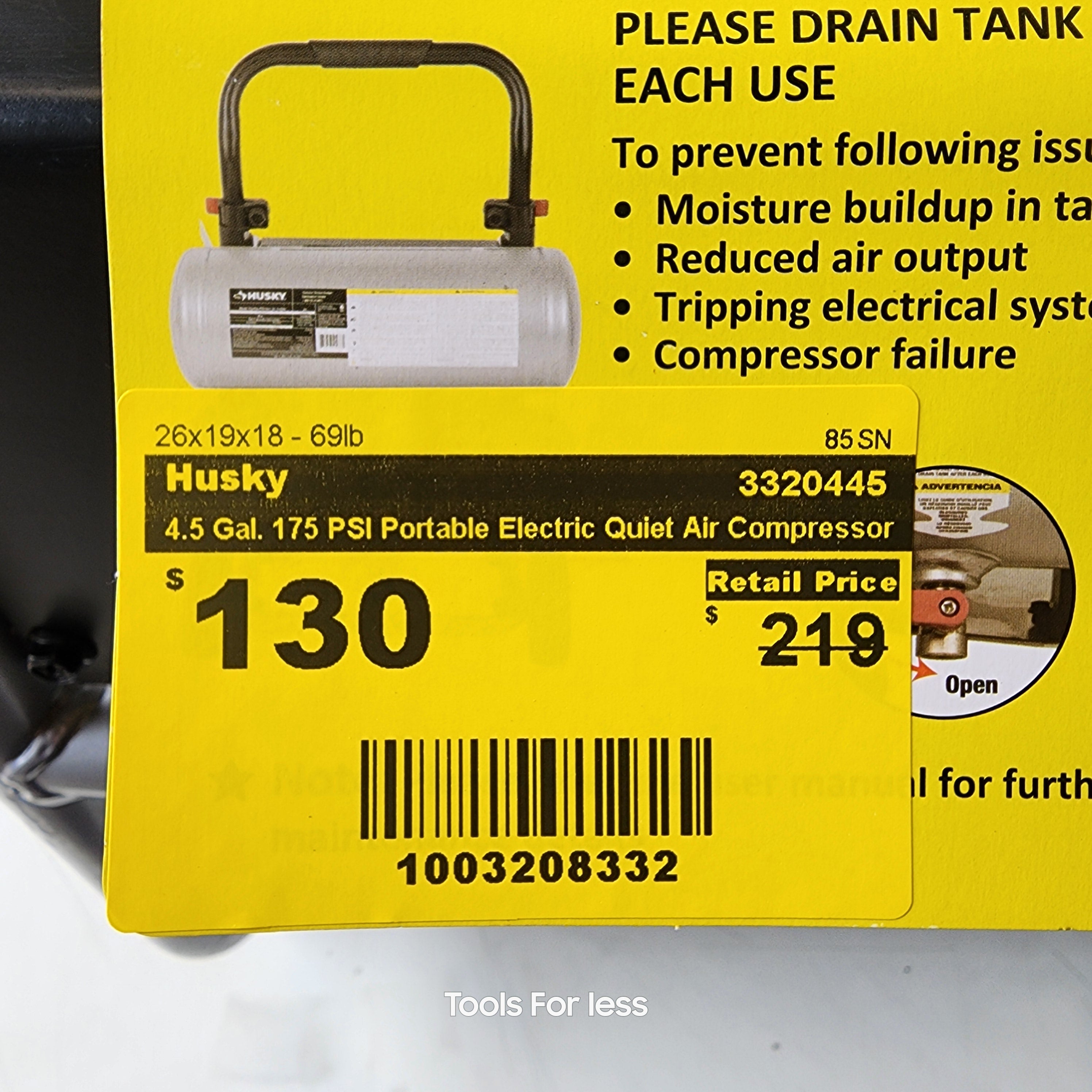 4.5 GAL. 175 PSI PORTABLE ELECTRIC QUIET AIR COMPRESSOR 4.5 GAL. 175 PSI PORTABLE ELECTRIC QUIET AIR COMPRESSOR